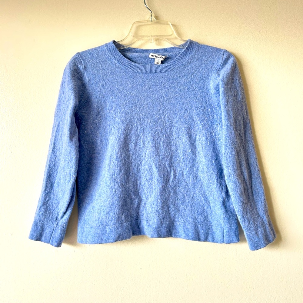 J. Crew Juniors Large Baby Blue Mercantile Wool Cotton Cropped Sweater Pre-loved